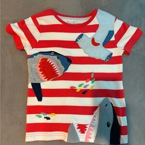 Mini Boden stripes shark shirt embroidered size 6-7Y